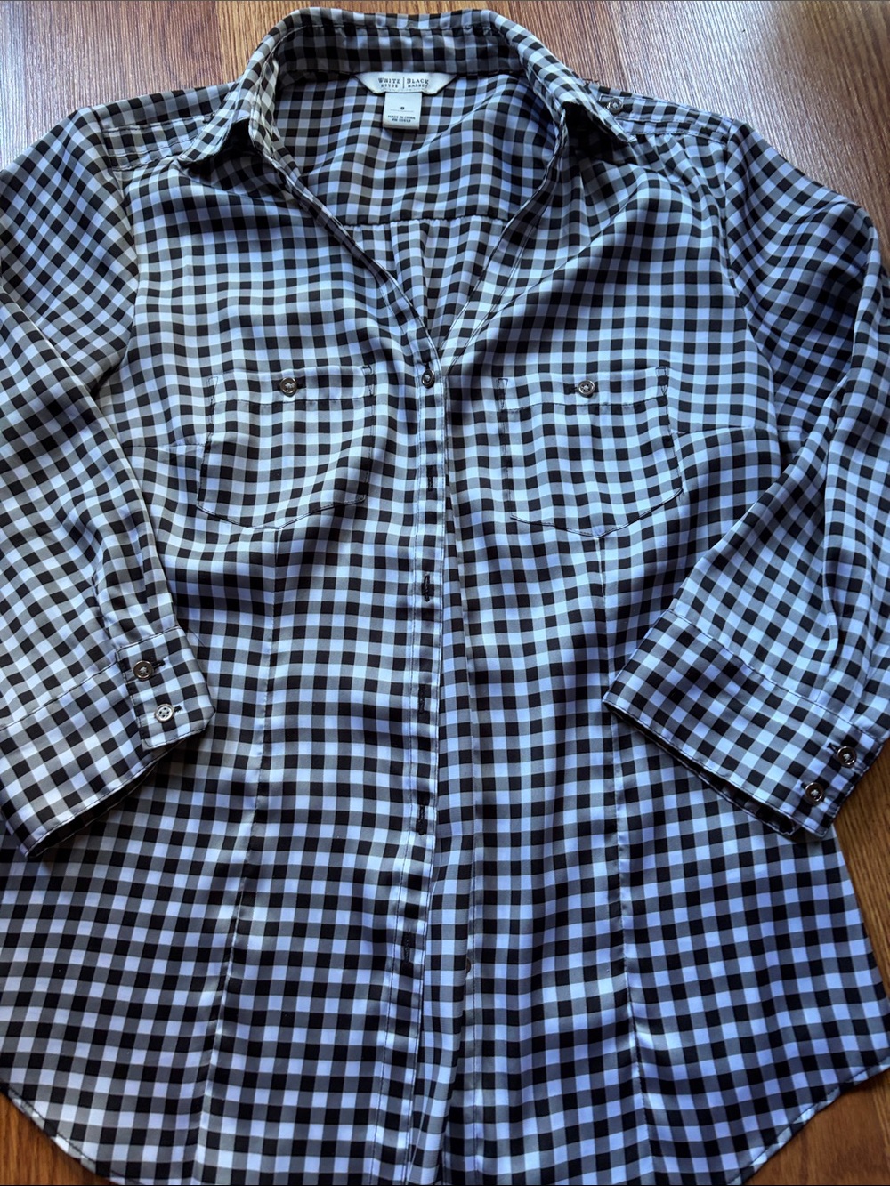 White House Black Market Black & White Gingham Button-Down Shirt - Picture 1 of 8